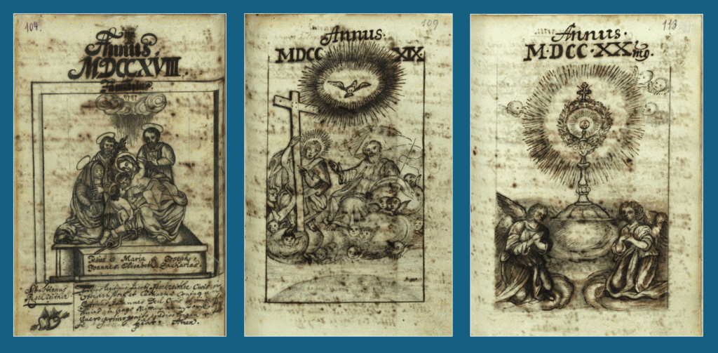 Jahres-Deckblätter des Taufbuches der Pfarre in Hofarnsdorf (1718, 1719, 1720)